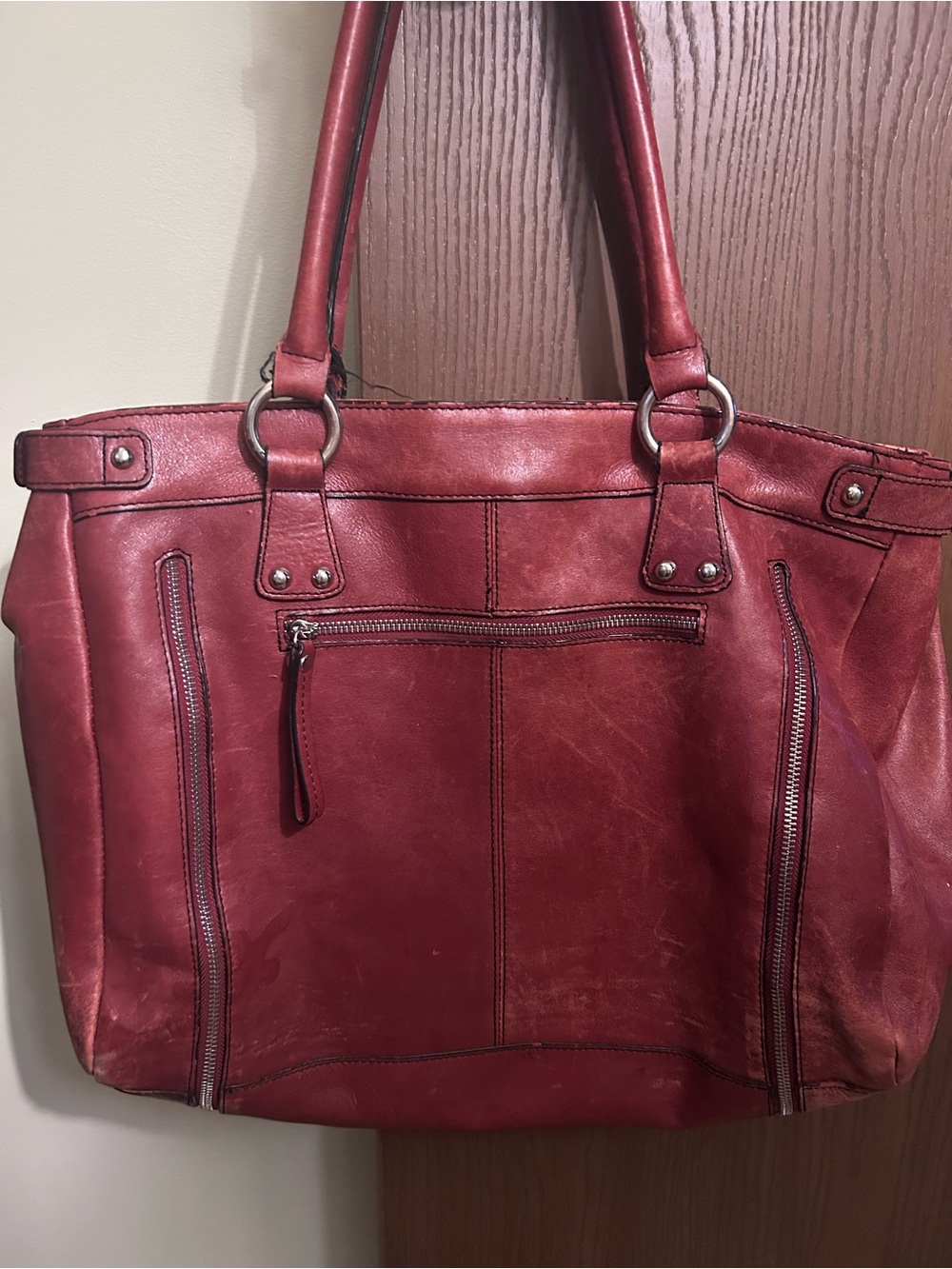 Everyday Red Leather Tote Bag - Women